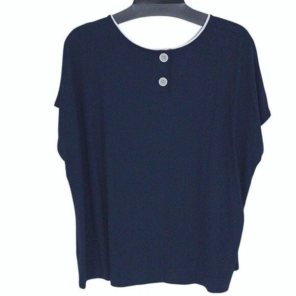 J. Jill Womens Crew Neck Buttoned Back Short Sleeve Knit Blouse Navy Size XL NWT - Picture 3 of 8